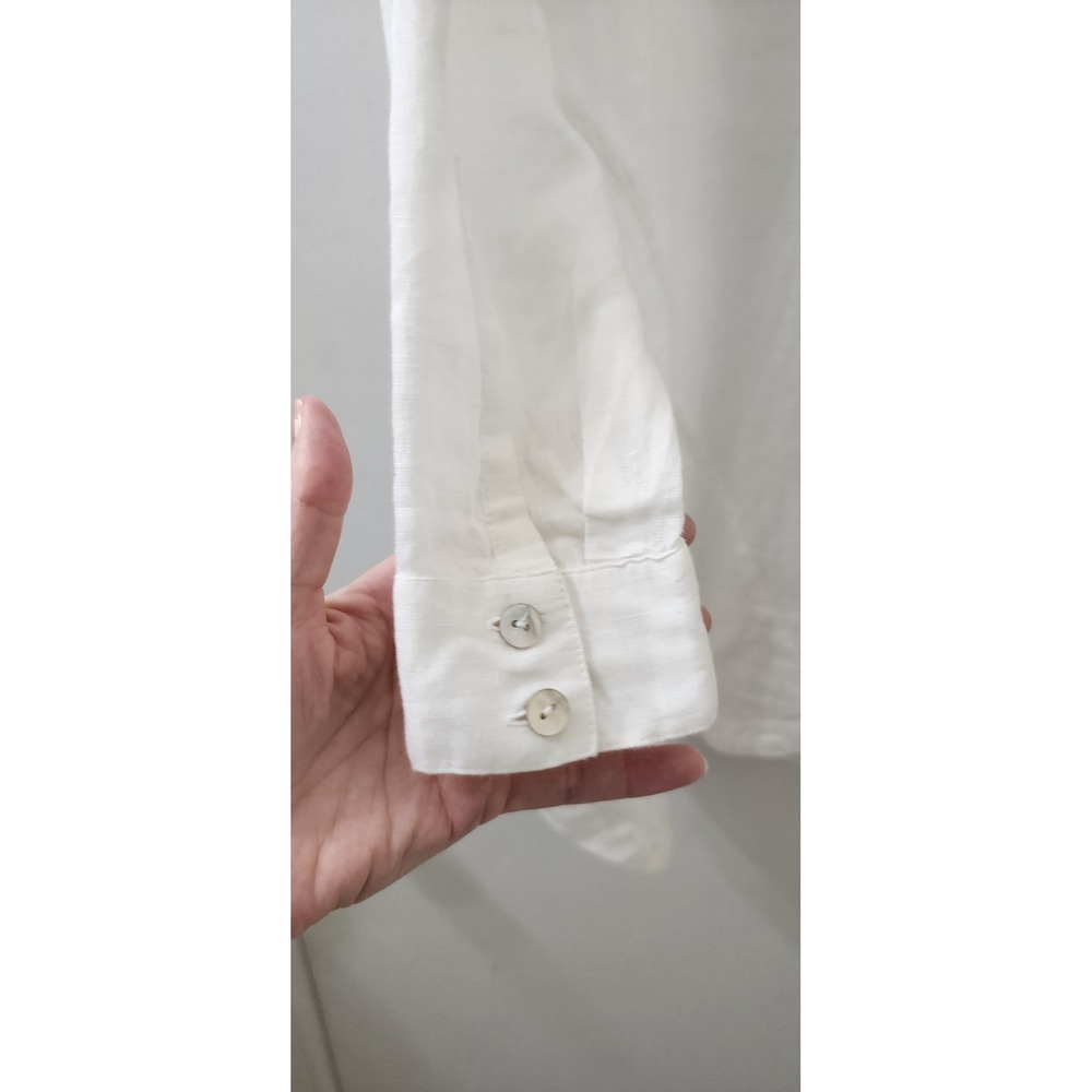 J.Jill Love Linen White Asymmetrical Hem Tunic Top Split Neck Long Sleeve Small - Picture 8 of 9